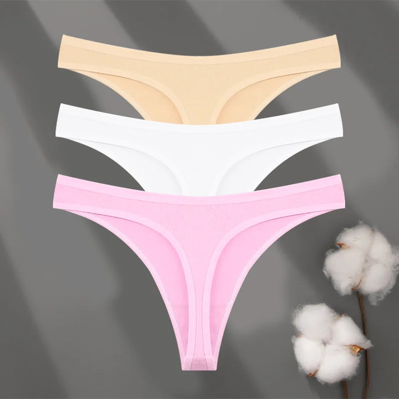 3Pcs/set Cotton Low Waist Breathable Thongs Sexy Solid Sport G-String Soft Lingerie