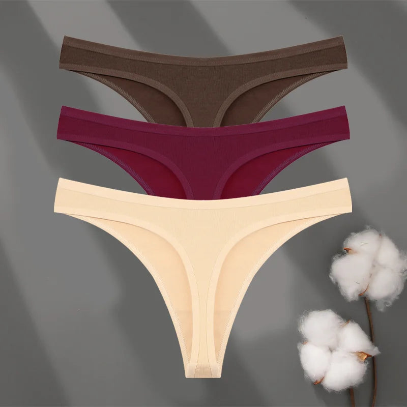 3Pcs/set Cotton Low Waist Breathable Thongs Sexy Solid Sport G-String Soft Lingerie