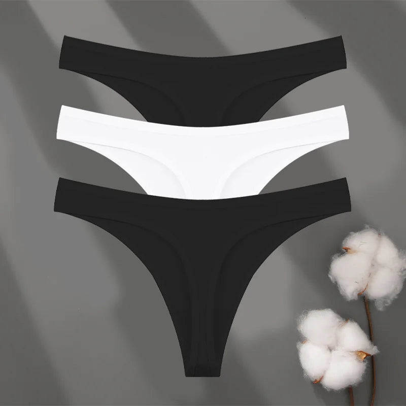 3Pcs/set Cotton Low Waist Breathable Thongs Sexy Solid Sport G-String Soft Lingerie