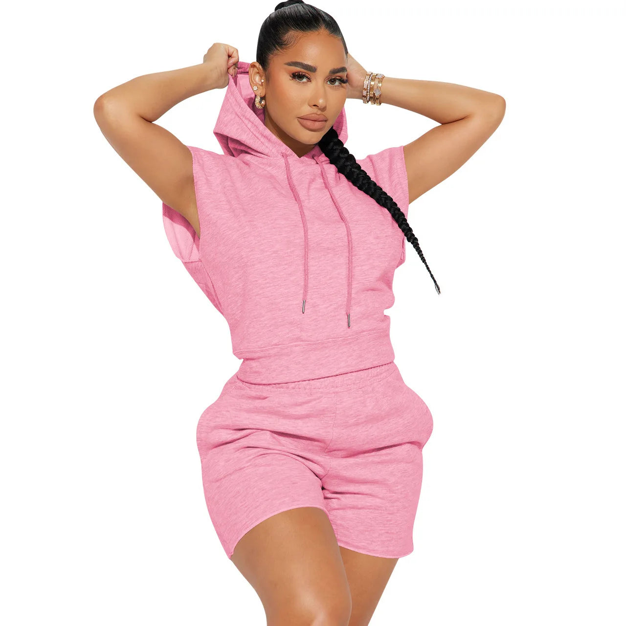 Casual Sports Short Sleeved Hooded Shirts And Shorts Two Piece Set