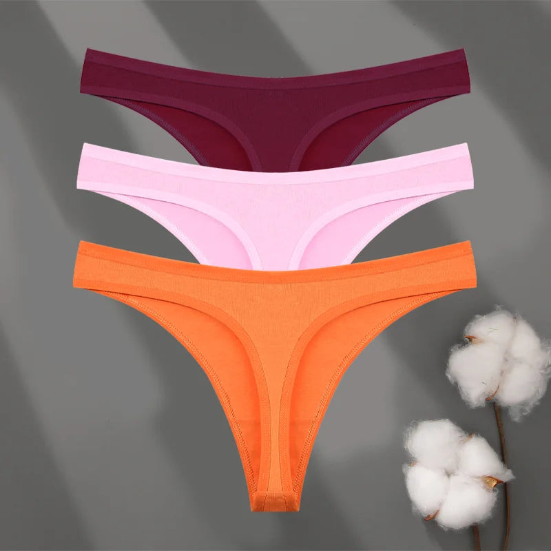 3Pcs/set Cotton Low Waist Breathable Thongs Sexy Solid Sport G-String Soft Lingerie