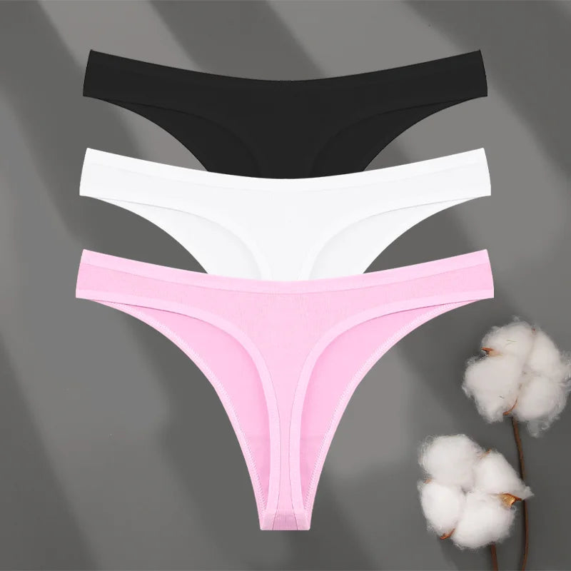 3Pcs/set Cotton Low Waist Breathable Thongs Sexy Solid Sport G-String Soft Lingerie