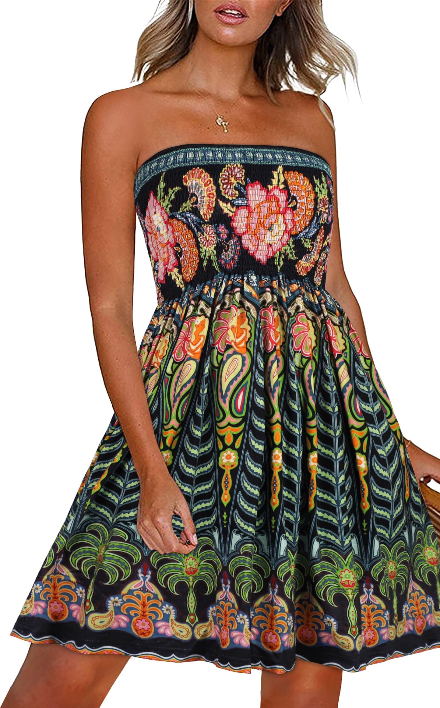 Strapless Boho Floral Print Sundress