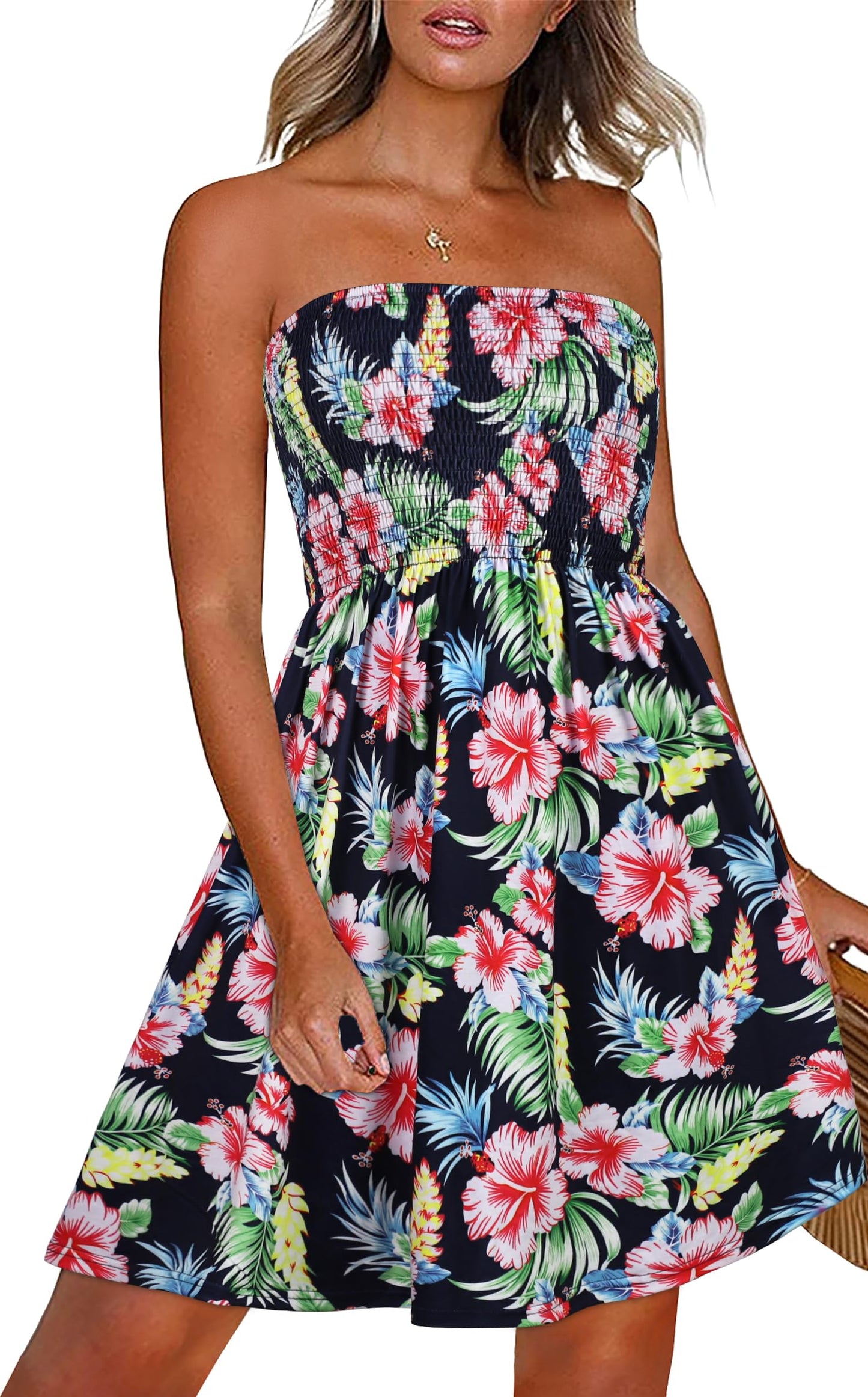 Strapless Boho Floral Print Sundress