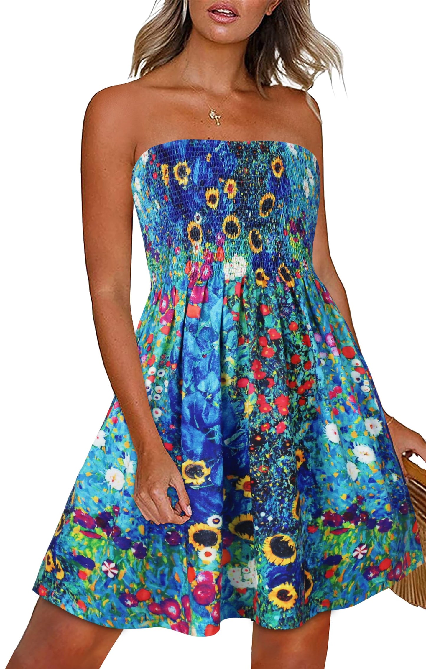 Strapless Boho Floral Print Sundress