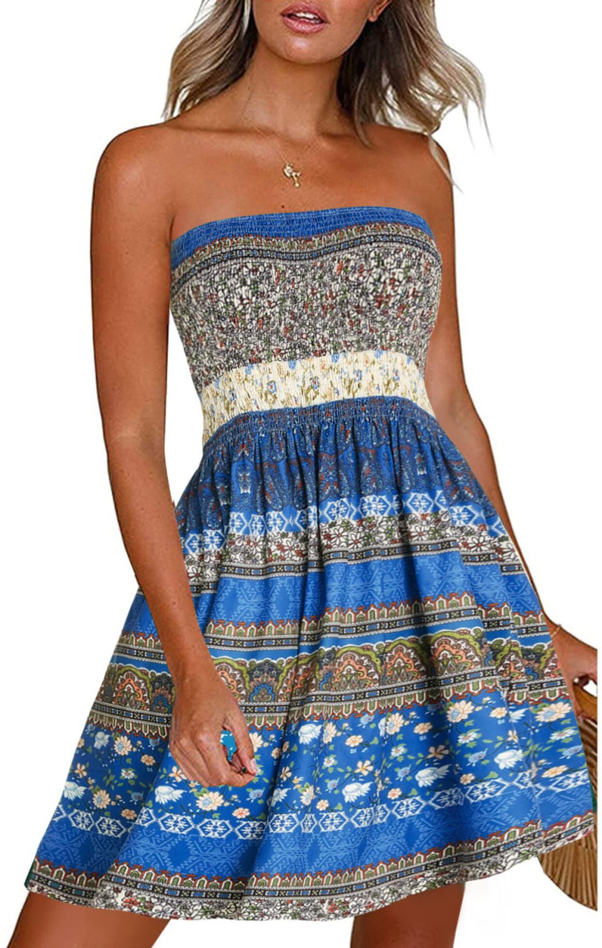 Strapless Boho Floral Print Sundress