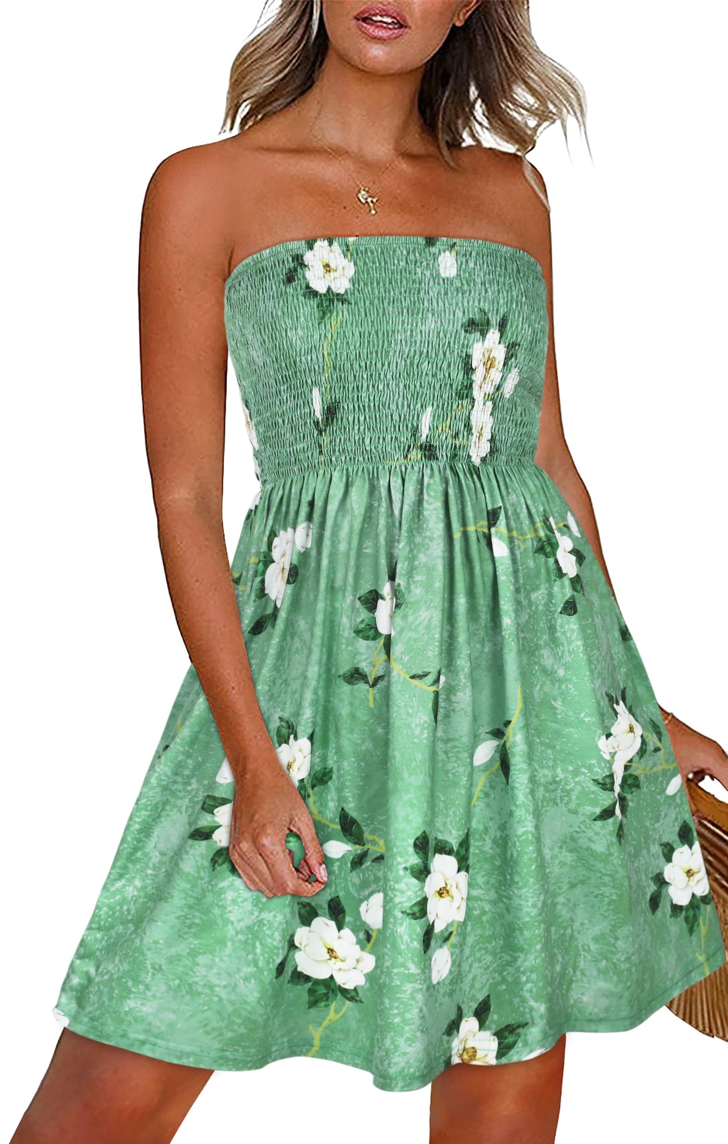 Strapless Boho Floral Print Sundress