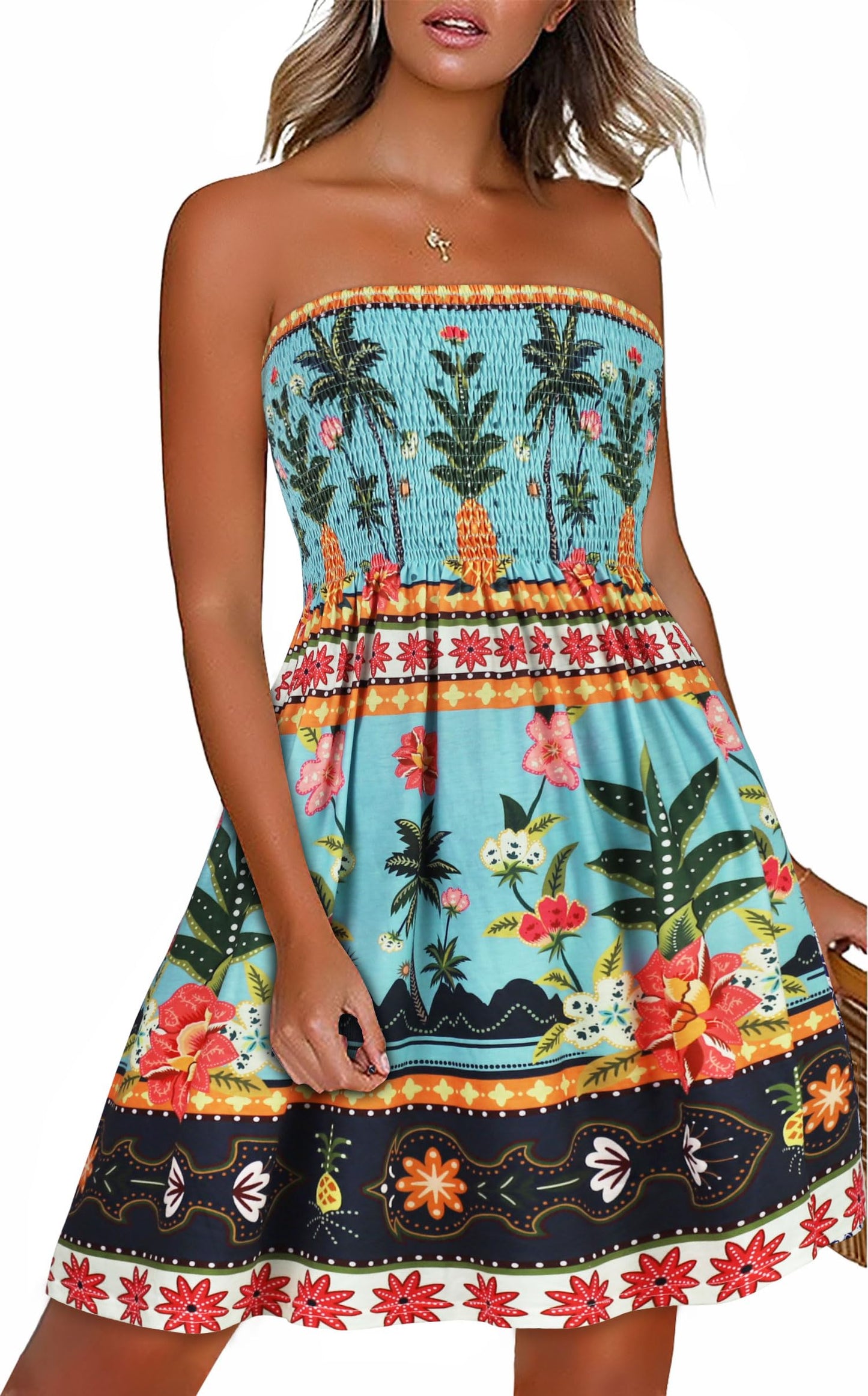 Strapless Boho Floral Print Sundress