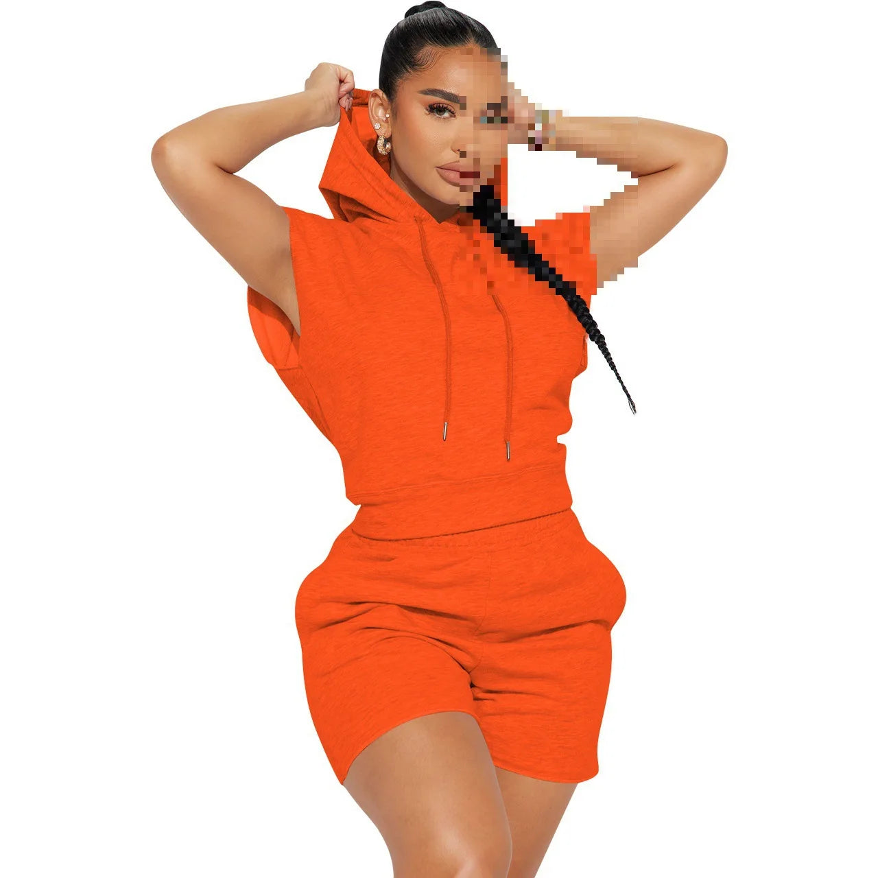 Casual Sports Short Sleeved Hooded Shirts And Shorts Two Piece Set