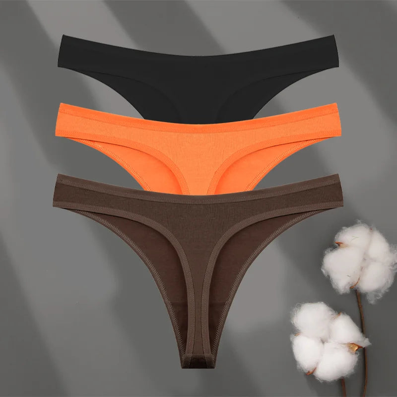 3Pcs/set Cotton Low Waist Breathable Thongs Sexy Solid Sport G-String Soft Lingerie