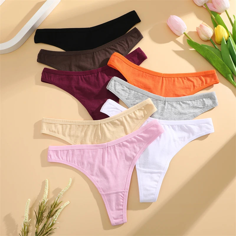 3Pcs/set Cotton Low Waist Breathable Thongs Sexy Solid Sport G-String Soft Lingerie