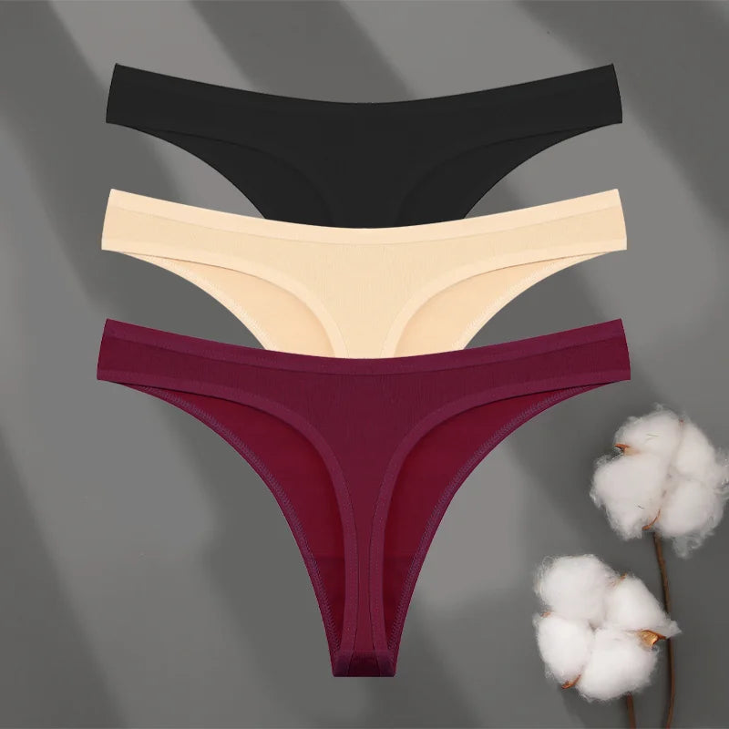 3Pcs/set Cotton Low Waist Breathable Thongs Sexy Solid Sport G-String Soft Lingerie