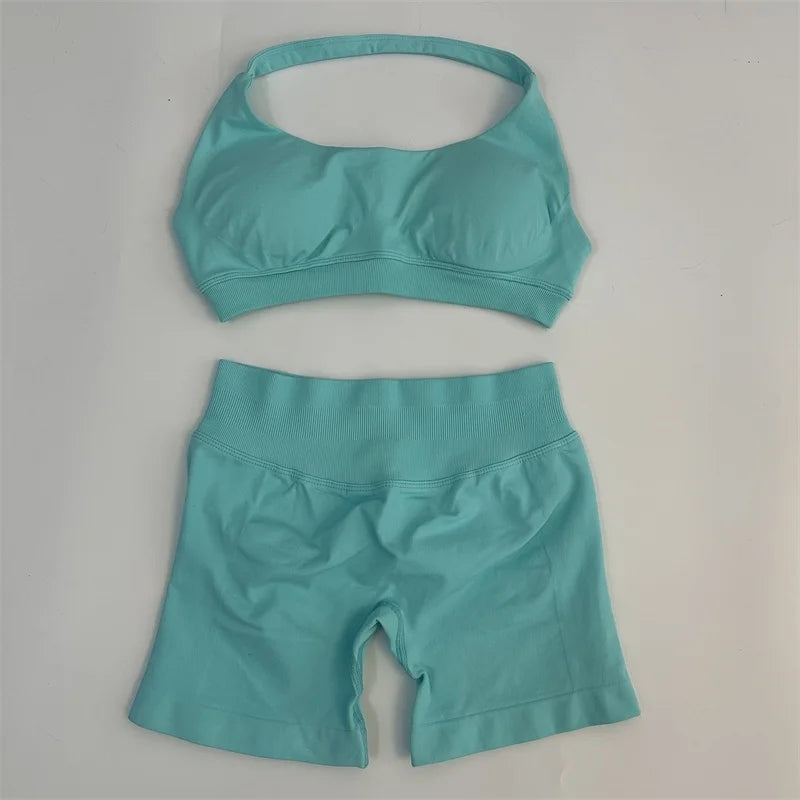 2Pcs Impact seamless Yoga Workout Sports Bra and Shorts Set