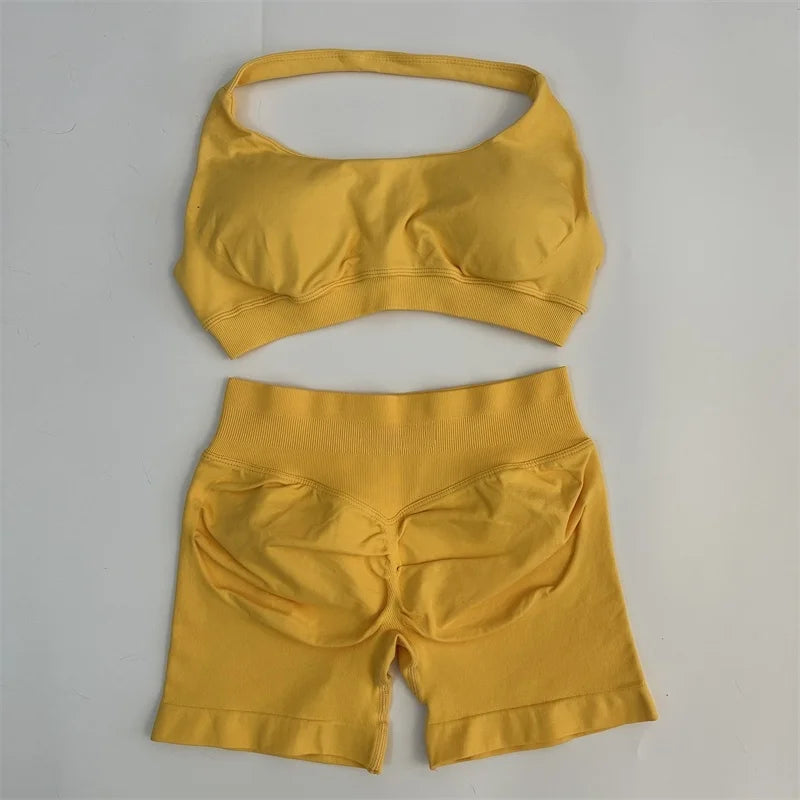 2Pcs Impact seamless Yoga Workout Sports Bra and Shorts Set