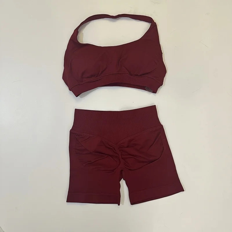 2Pcs Impact seamless Yoga Workout Sports Bra and Shorts Set