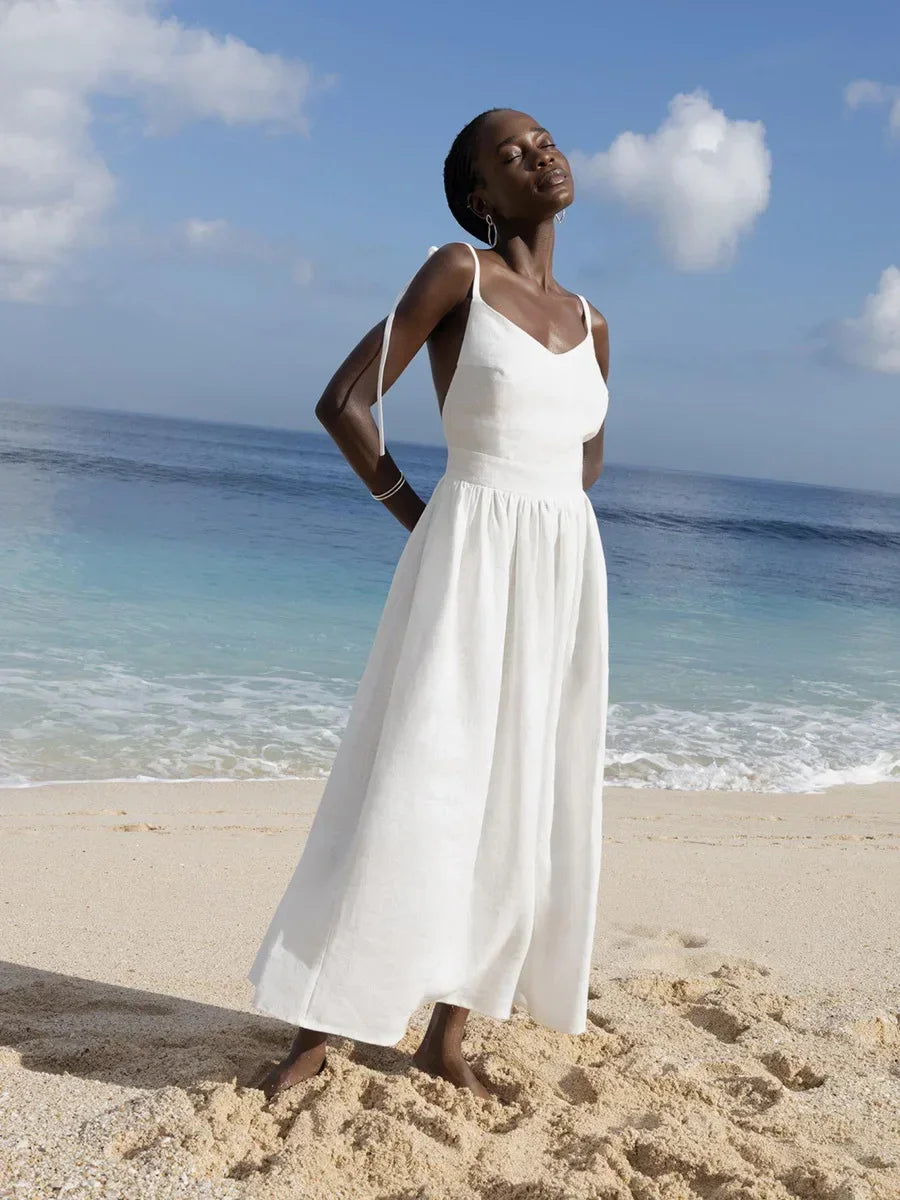 Beach Style Vintage Loose A-line Sling Dress