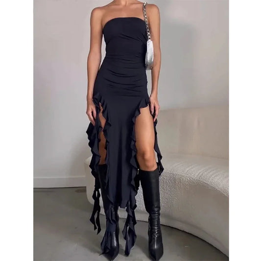 Woman's One-shoulder Jellyfish Style Tube Top Strapless Irregular Dress