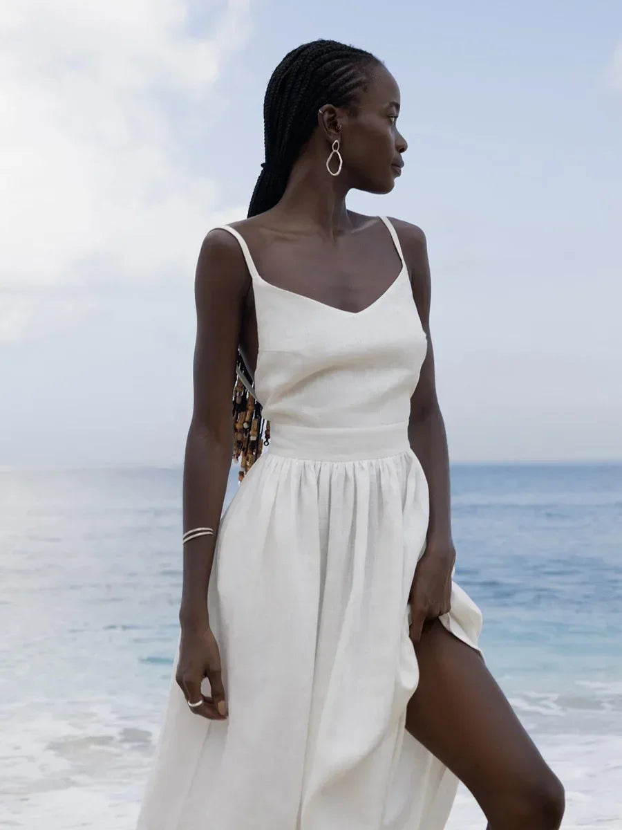 Beach Style Vintage Loose A-line Sling Dress