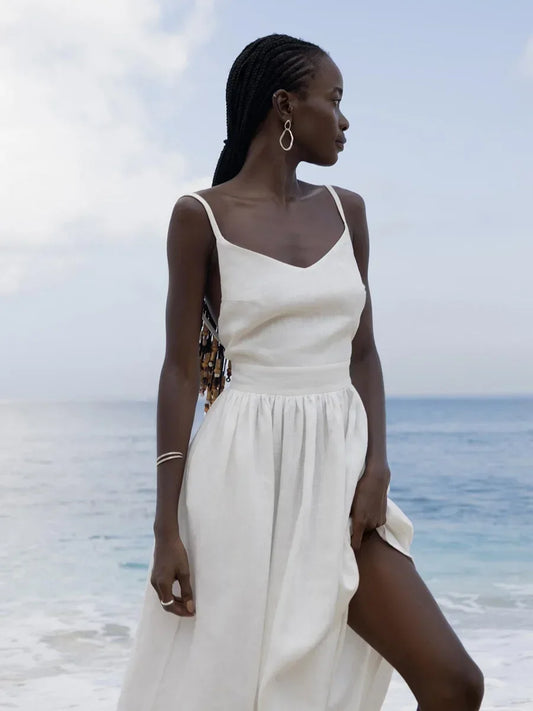 Beach Style Vintage Loose A-line Sling Dress