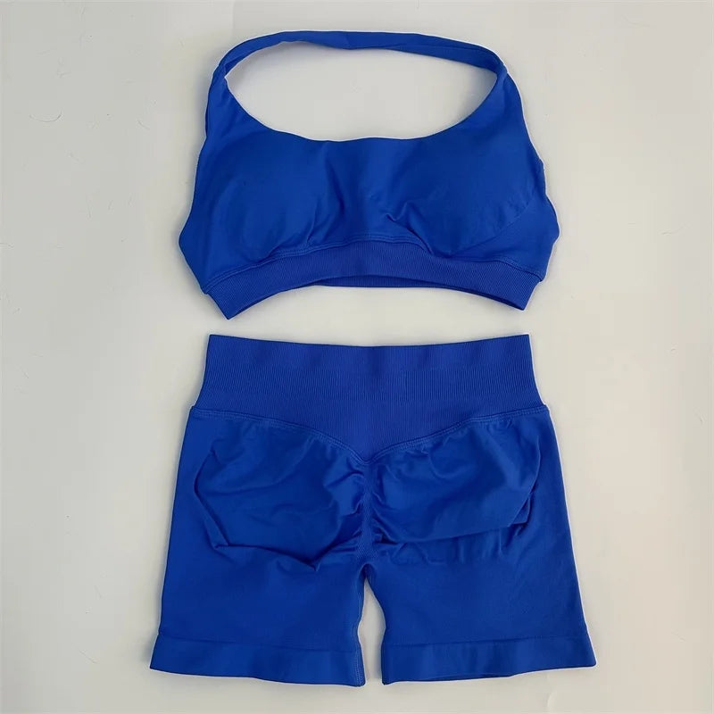 2Pcs Impact seamless Yoga Workout Sports Bra and Shorts Set