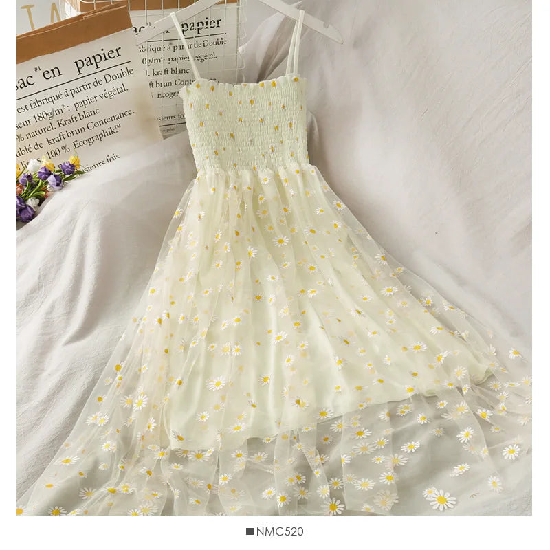 Summer New Floral Sleeveless Spaghetti Strap Backless Mid Long Woman's Dress