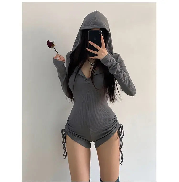 Hooded Long sleeve Slim Jumpsuit