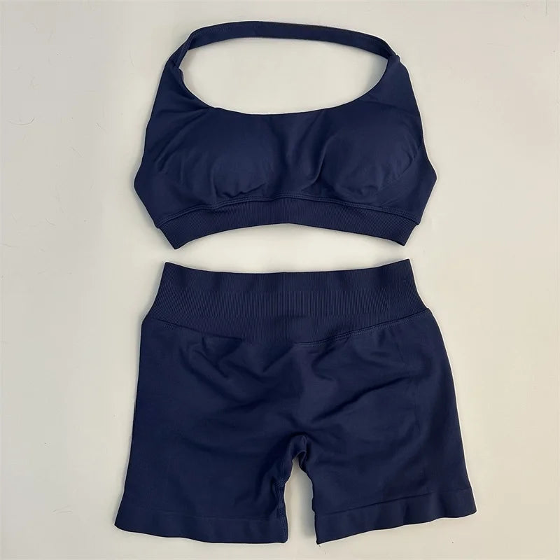 2Pcs Impact seamless Yoga Workout Sports Bra and Shorts Set