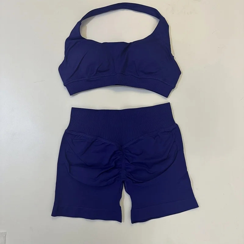 2Pcs Impact seamless Yoga Workout Sports Bra and Shorts Set