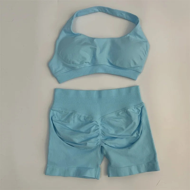 2Pcs Impact seamless Yoga Workout Sports Bra and Shorts Set