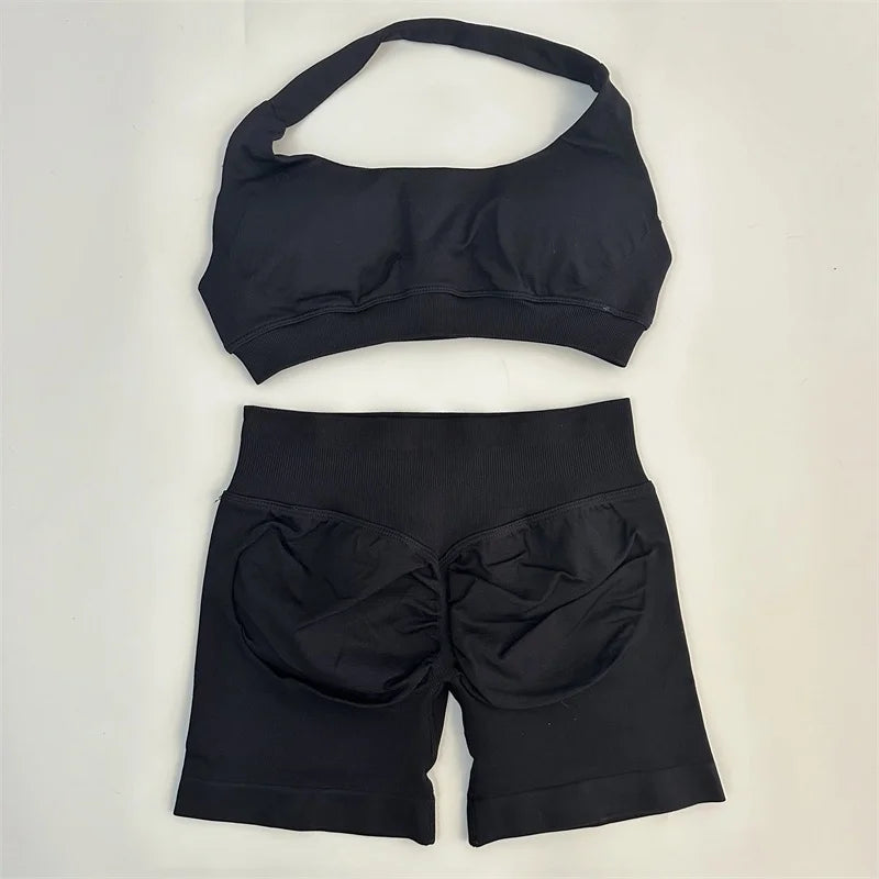2Pcs Impact seamless Yoga Workout Sports Bra and Shorts Set