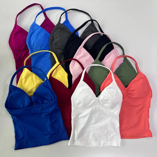2Pcs Women Backless Tank Tops High Waist Shorts Activewear Workout Sets