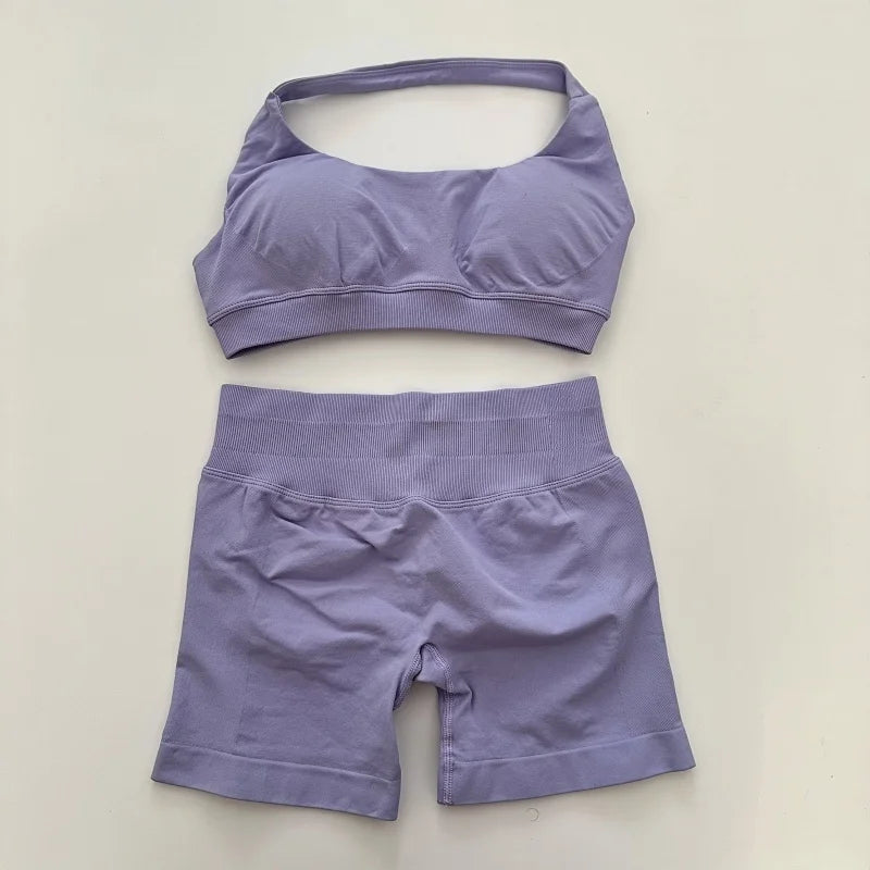 2Pcs Impact seamless Yoga Workout Sports Bra and Shorts Set
