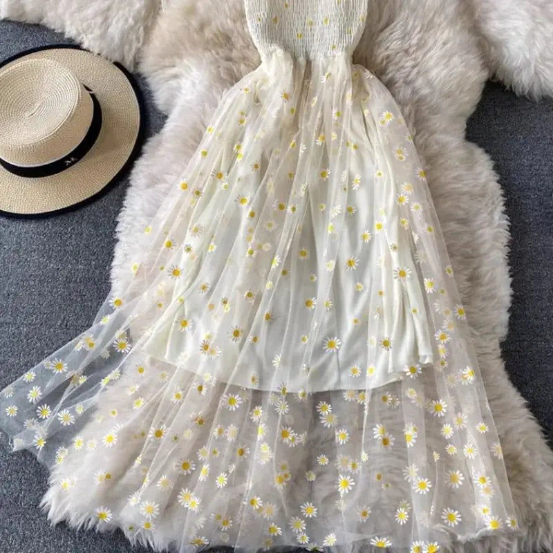Summer New Floral Sleeveless Spaghetti Strap Backless Mid Long Woman's Dress