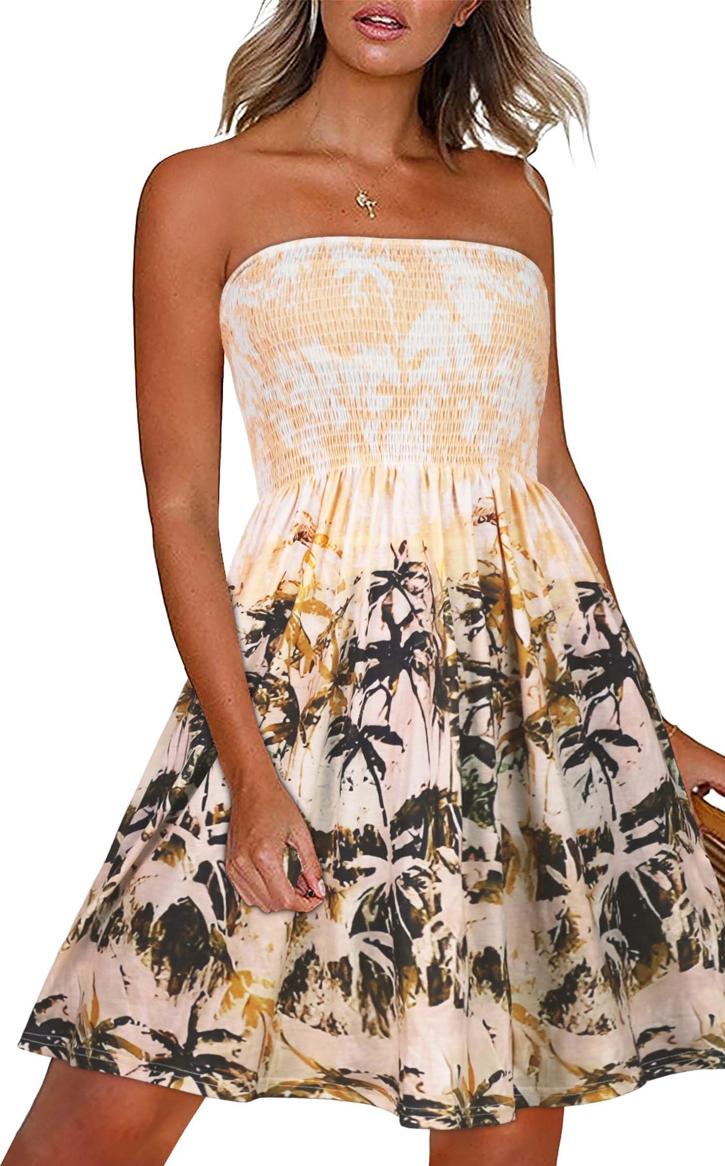 Strapless Boho Floral Print Sundress