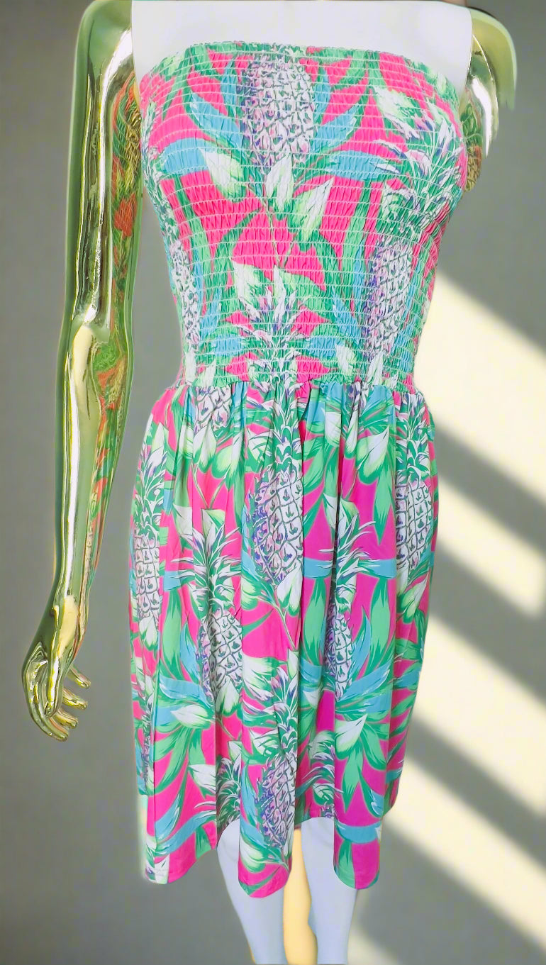 Tube Top Poly Pineapple multicolor beach dress with UPF 50+