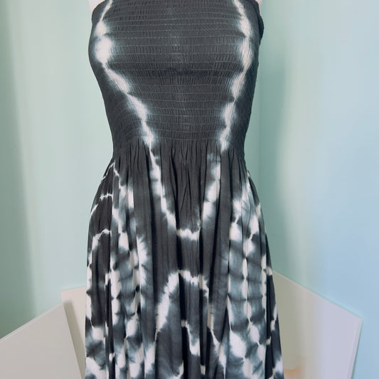 Black and white tie dye spandex knee length summer dress