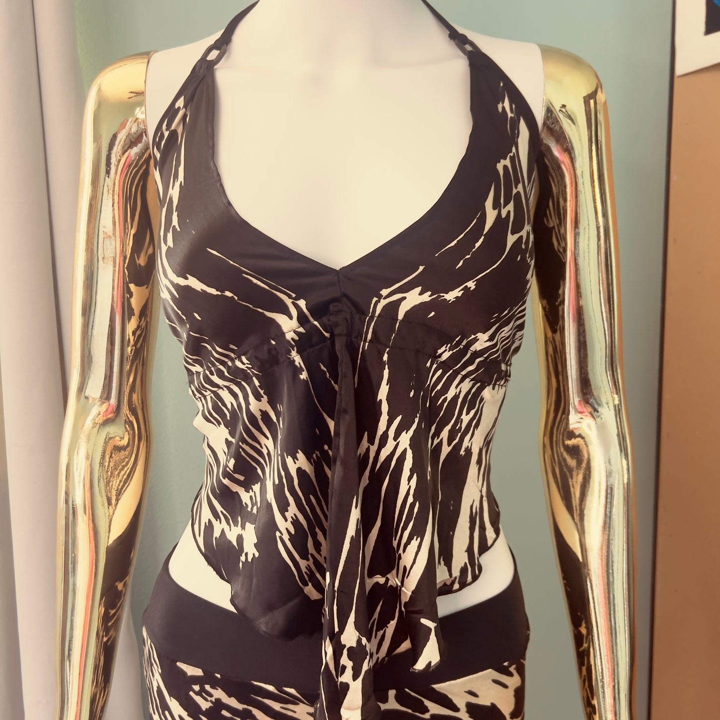 Black and white tank top with matching knee length skirt set