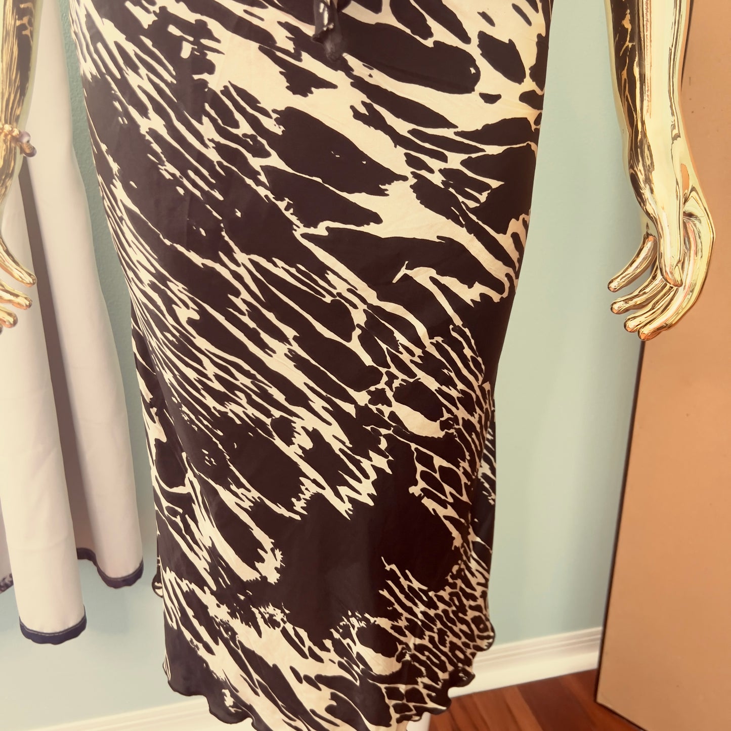 Black and white tank top with matching knee length skirt set