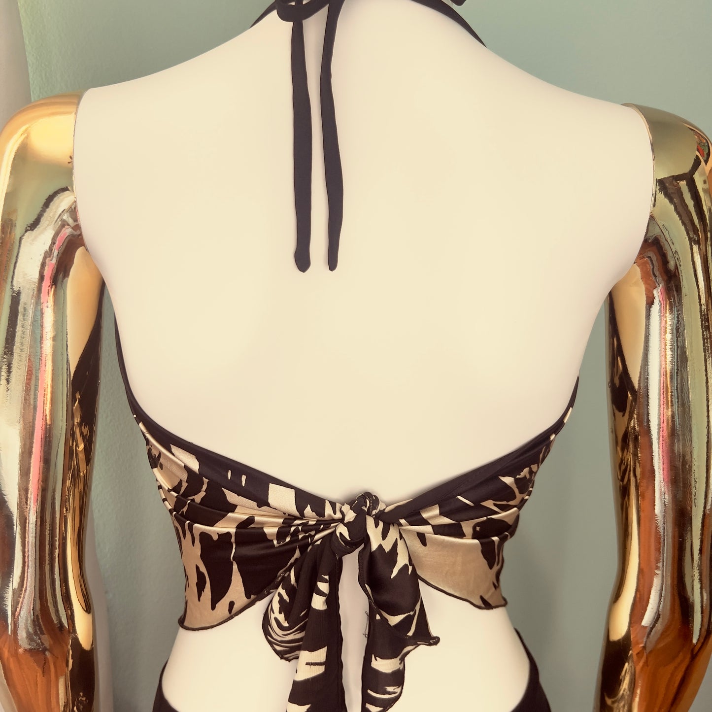 Black and white tank top with matching knee length skirt set