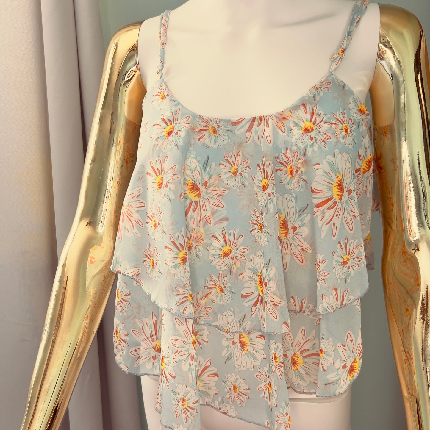 Spaghetti strap baby blue layered shirt