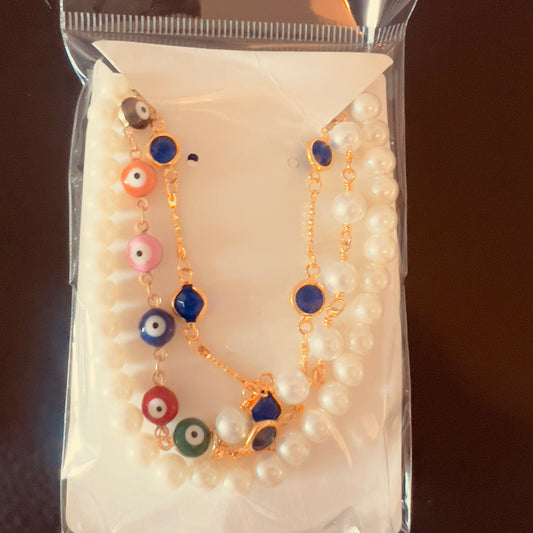 3 pack necklaces evil eye, blue, and pearl #13
