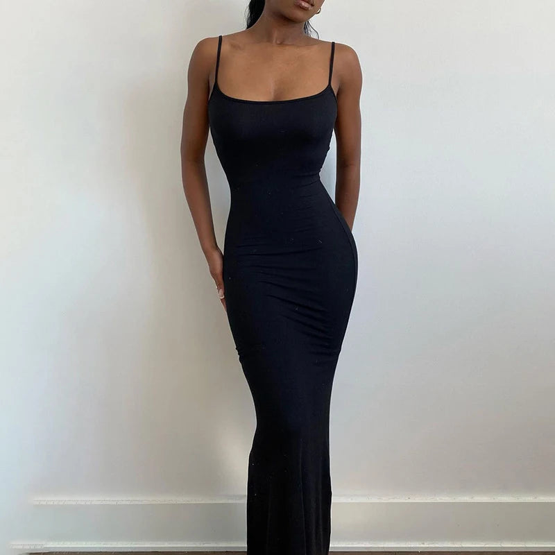 Woman's High Elastic Tight Casual Sleeveless Spaghetti Strap Butt Lifting Fishtail Dress
