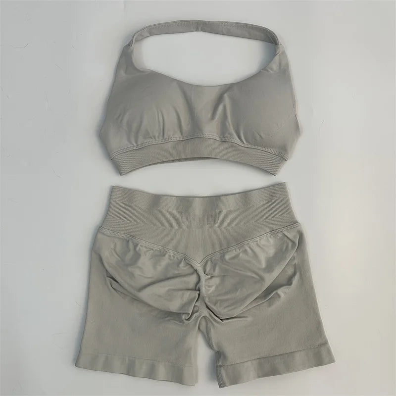 2Pcs Impact seamless Yoga Workout Sports Bra and Shorts Set