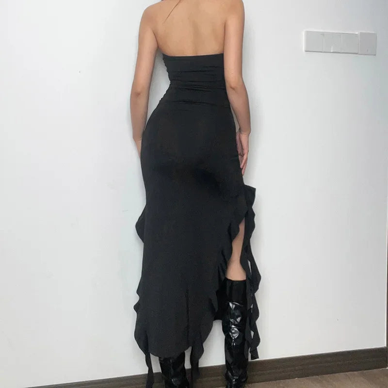 Woman's One-shoulder Jellyfish Style Tube Top Strapless Irregular Dress