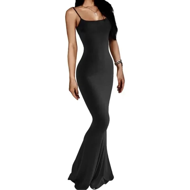 Woman's High Elastic Tight Casual Sleeveless Spaghetti Strap Butt Lifting Fishtail Dress