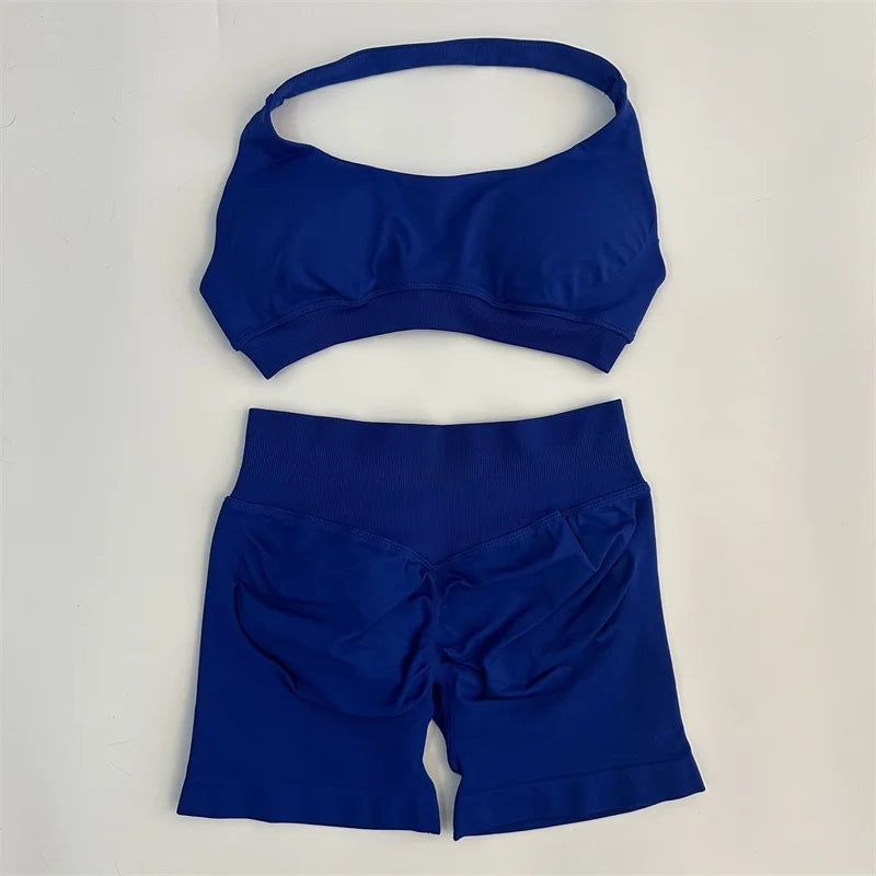 2Pcs Impact seamless Yoga Workout Sports Bra and Shorts Set