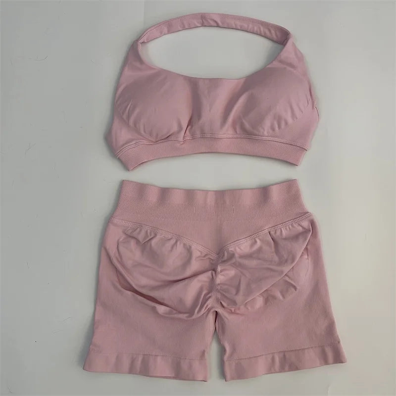 2Pcs Impact seamless Yoga Workout Sports Bra and Shorts Set