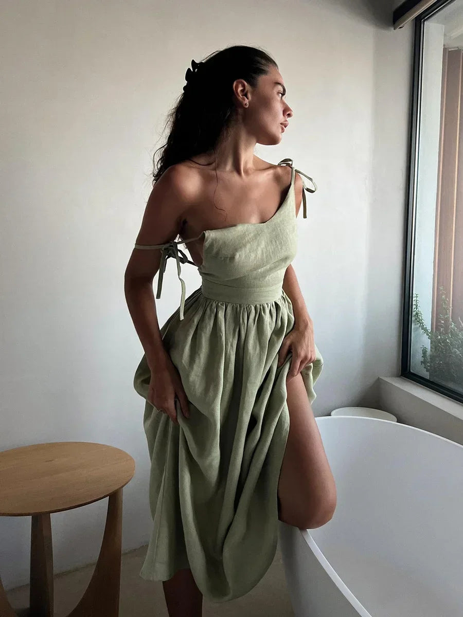 Beach Style Vintage Loose A-line Sling Dress